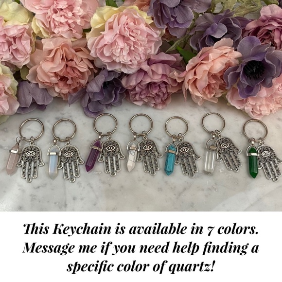 Natural Turquoise Quartz Stone Hamsa Hand Keychain - Picture 7 of 8